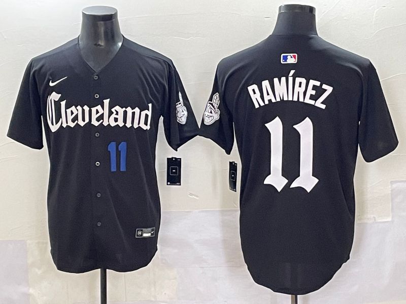 Men 2025 Cleveland Indians #11 Ramirez Black Five generations Joint Name Nike MLB Jersey style 4
